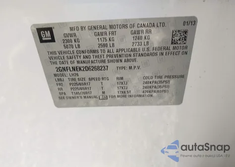 2013 Chevrolet Equinox 2Lt z USA, uszkodzony, nr VIN 2GNFLNEK2D6268237